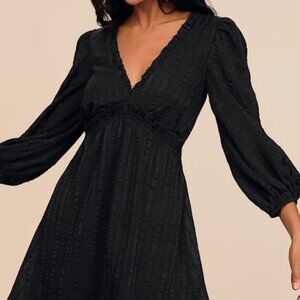 Lulus Forever In My Heart Black Striped Balloon Sleeve Mini Dress - Size L